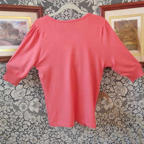 Dialogue pink orange melon blouse crew neck loose fitting 3/4 sleeve NWT - Picture 3 of 6